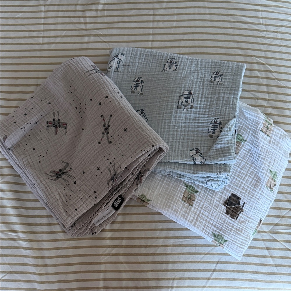 Set of Three Pottery Barn Kids Star Wars Muslin Swaddle Blankets